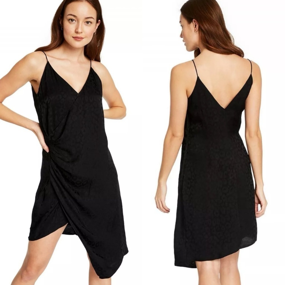 CUSHNIE For Target Black Satin Leopard Print Asymmetrical Mini Dress Size 12